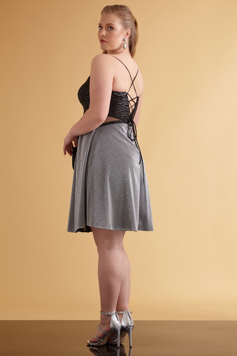 Silver Plus Size Knitted Sleeveless Mini Dress