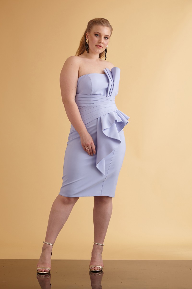 Blue Plus Size Crepe Strapless Mini Dress